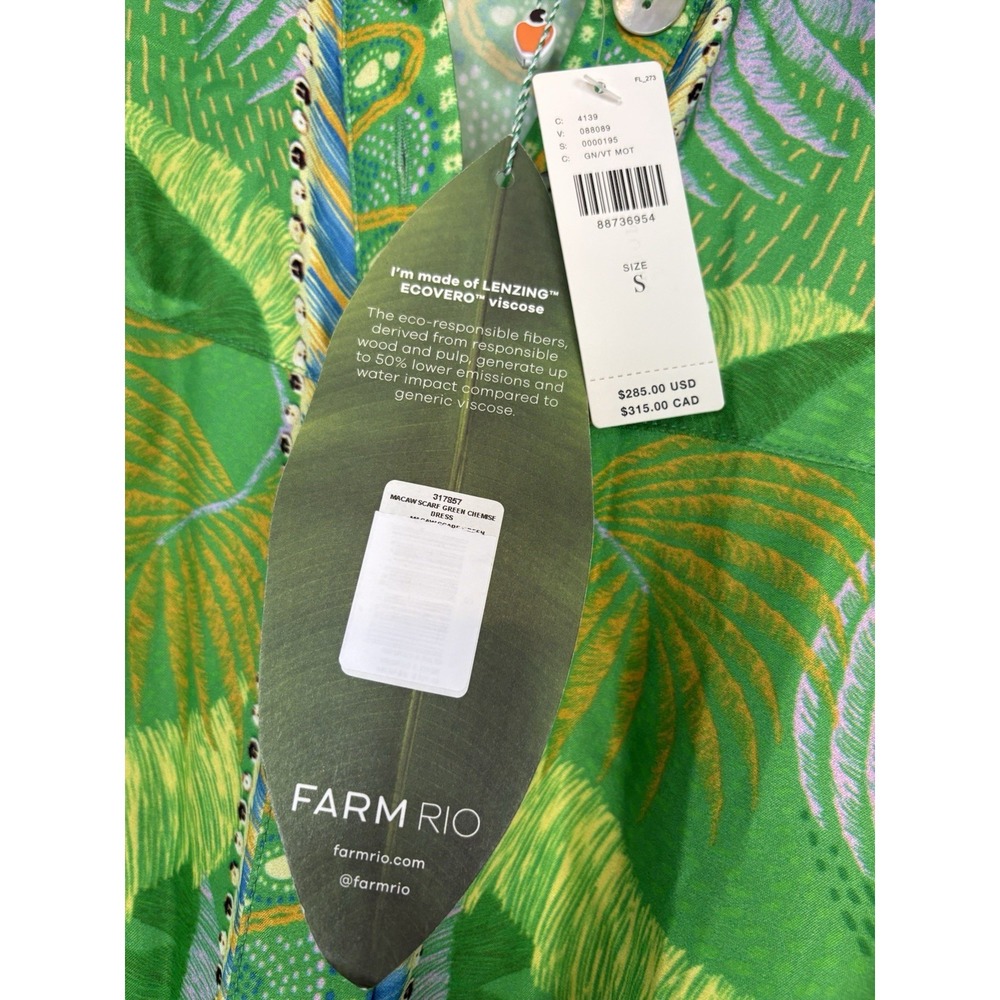 Farm Rio Macaw Scarf Chemise Midi Dress Size S NWT Anthropologie Green - Picture 6 of 9